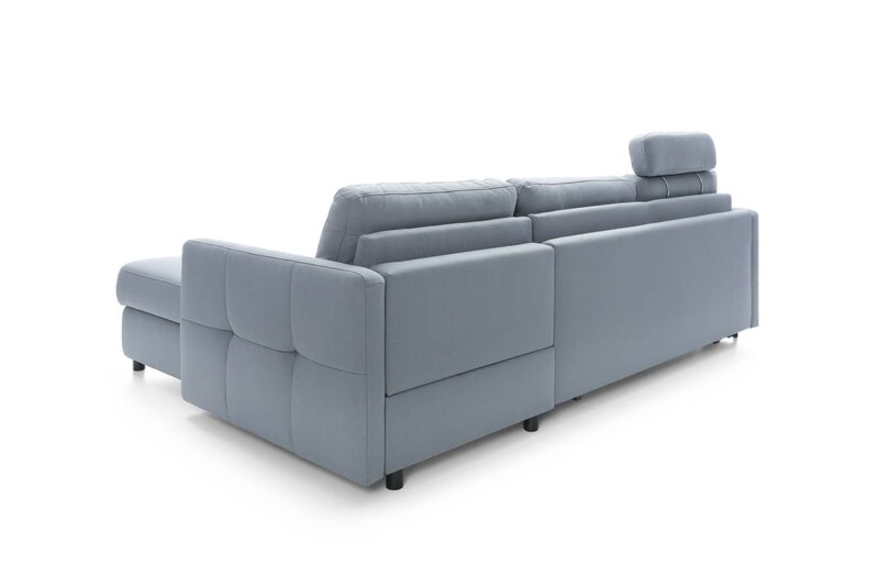 Современный угловой диван Ema с раскладным механизмом для сна типа Миллениум и нишей для белья.