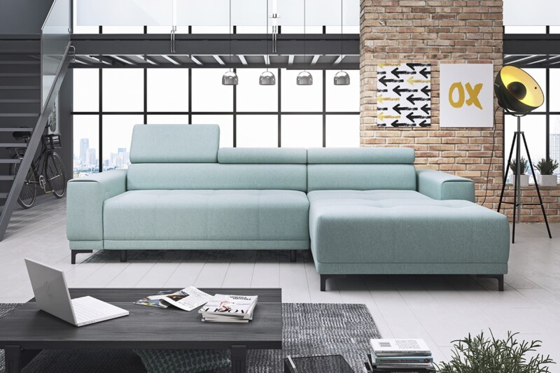 Кутовий диван Hugo mini - компактний, сучасний диван з розкладкою для сну та підголівниками, що регулюються | Релакс Студіо. Польські м'які меблі від імпортера